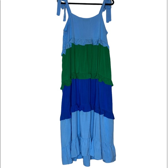 Brand New! Ivy Street Blue and  Green Tiered dress with Ties at Shoulder Size 1X - Picture 7 of 10